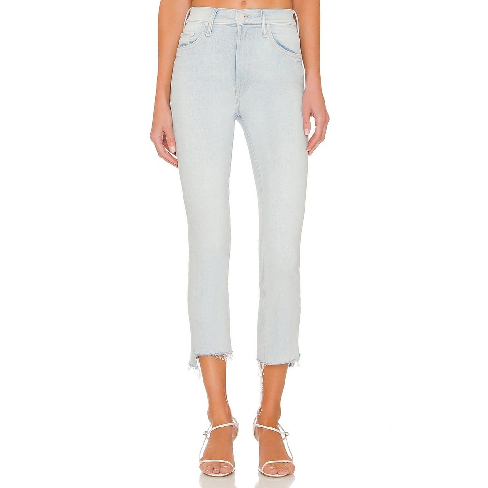 MOTHER The Insider Crop Step Fray Jeans Womens 28 Sexico Light Blue Raw Hem